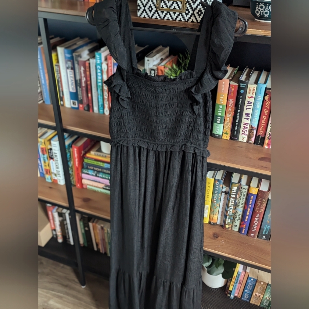 Black Midi Sundress with Ruffle Straps - Womens Dress